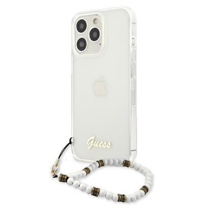 Guess White Pearl Strap - dėklas iPhone 13 Pro (skaidrus)