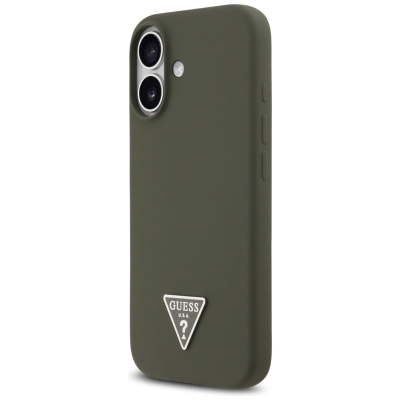 Guess Silikoninis trikampis logotipas MagSafe - dėklas iPhone 17 (khaki)