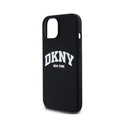 DKNY skystas silikonas su baltu atspausdintu logotipu MagSafe – dėklas skirtas iPhone 12 / iPhone 12 Pro (juodas)