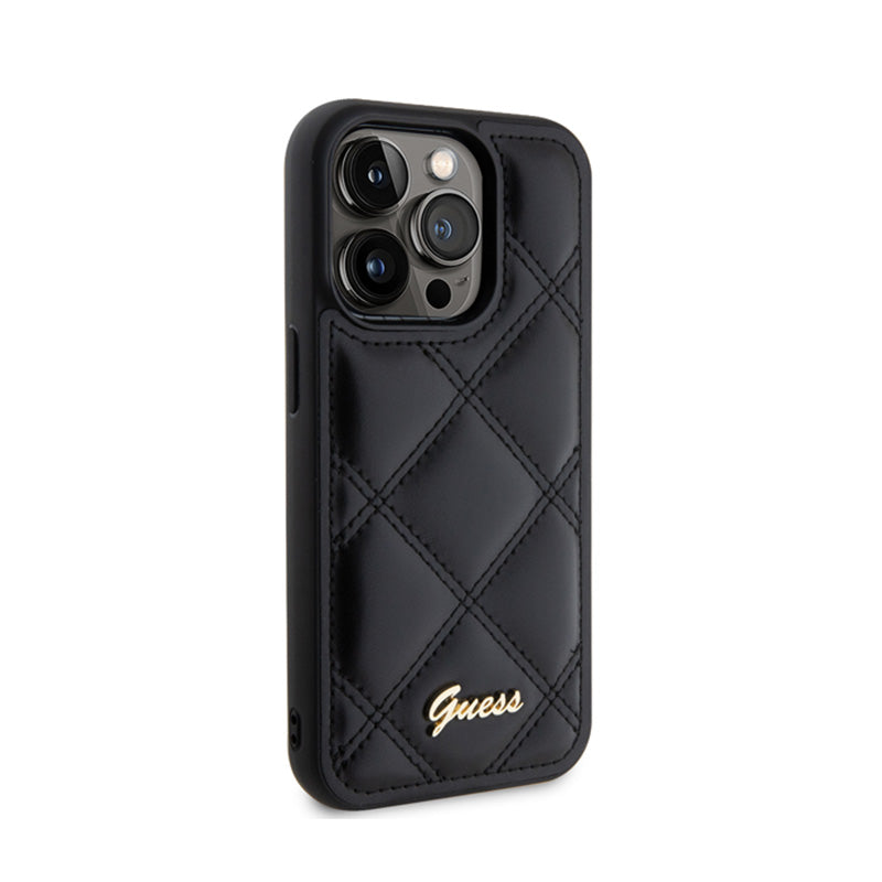 Guess Quilted Metal Logo - dėklas skirtas iPhone 15 Pro (juodas)
