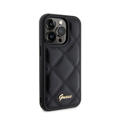 Guess Quilted Metal Logo - dėklas skirtas iPhone 15 Pro (juodas)