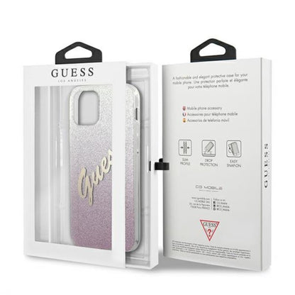 Guess Glitter Gradient Script – "iPhone 12 Pro Max" dėklas (rožinis)
