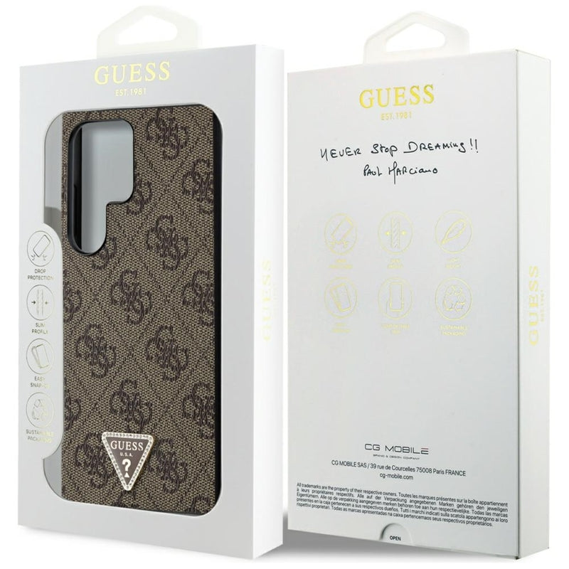 Guess 4G Triangle Strass - Dėklas Samsung Galaxy S24 Ultra (Ruda)