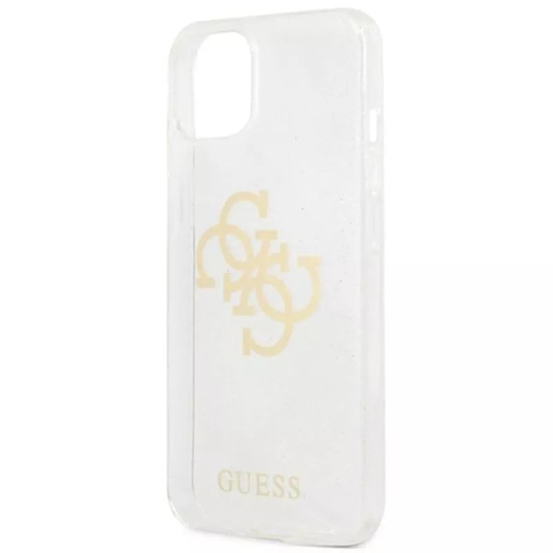 Guess Blizgučių 4G Dvigubo Logotipo dėklas iPhone 13 mini (Skaidrus)