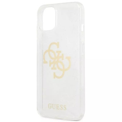 Guess Blizgučių 4G Dvigubo Logotipo dėklas iPhone 13 mini (Skaidrus)