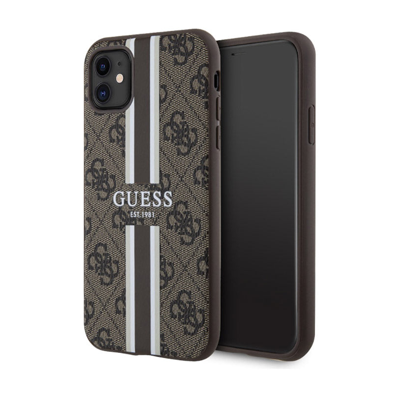 Guess 4G Printed Stripes MagSafe – Dėklas iPhone 11 (rudos spalvos)
