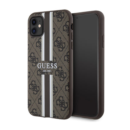 Guess 4G Printed Stripes MagSafe – Dėklas iPhone 11 (rudos spalvos)