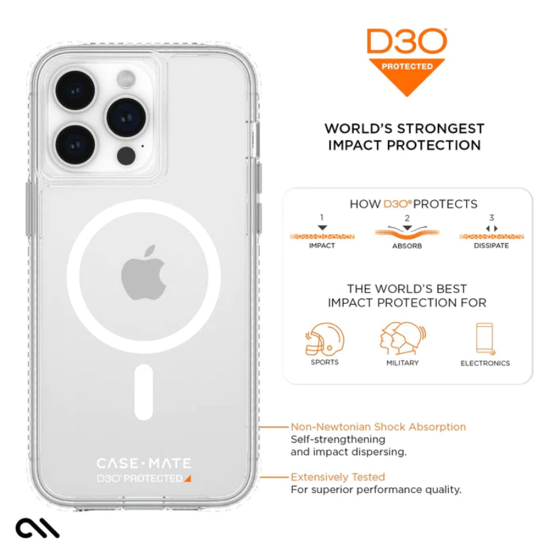 Case-Mate Ultra Tough + D3O MagSafe – „iPhone 15 Pro Max“ dėklas (skaidrus)