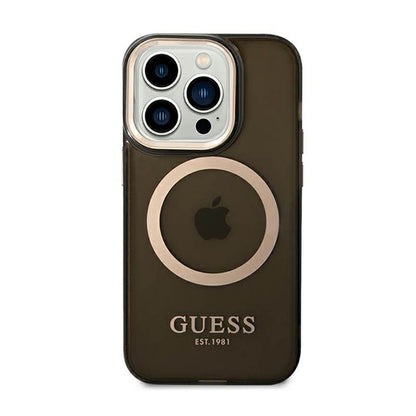 Guess Gold Outline Translucent MagSafe – dėklas skirtas iPhone 14 Pro (juodas)