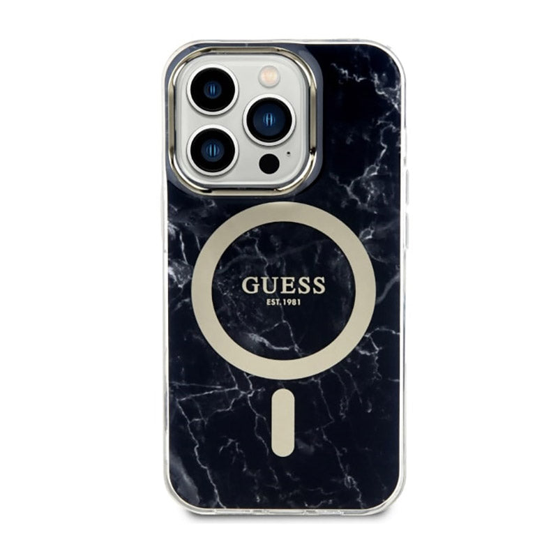 Guess Marble MagSafe – dėklas, skirtas iPhone 14 Pro (juodas)