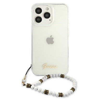 Guess White Pearl Strap - dėklas iPhone 13 Pro (skaidrus)