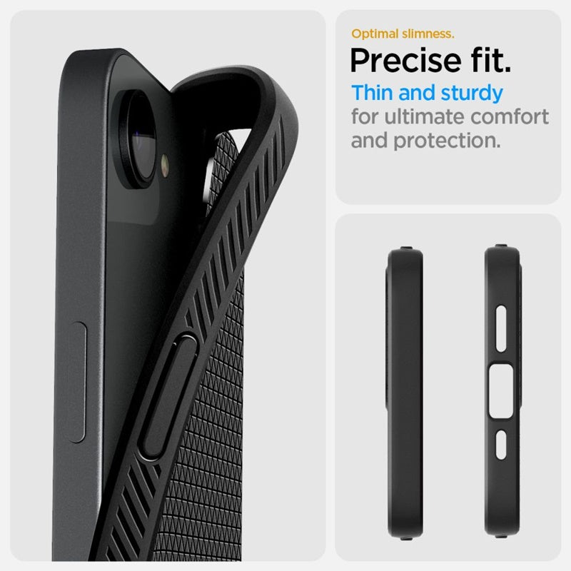 Spigen Liquid Air dėklas iPhone 17e / 16e (Matinis juodas)