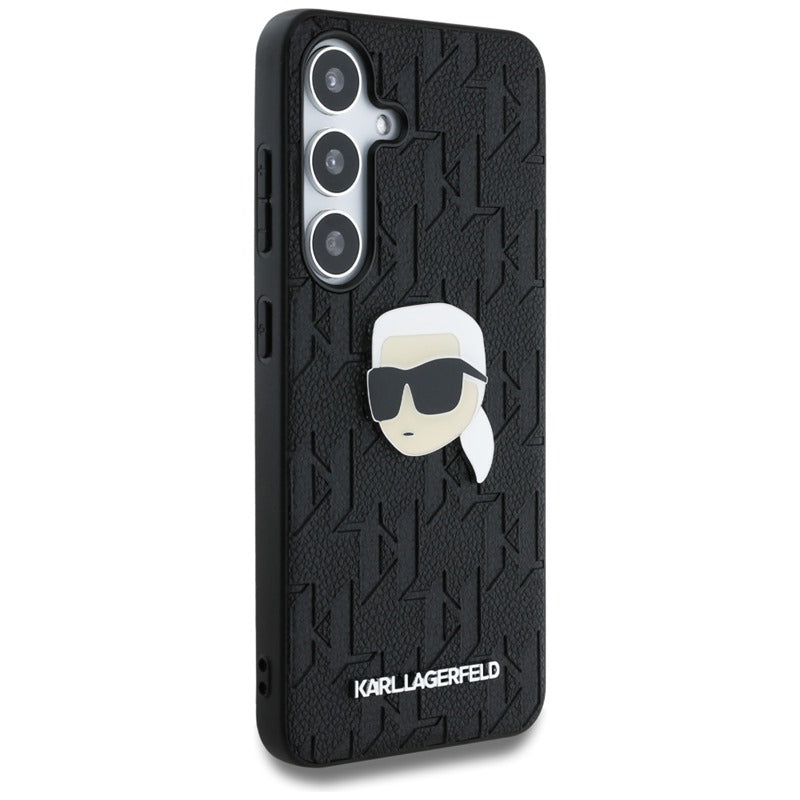 Karl Lagerfeld Leather Monogram Pin Logo Karl Head - dėklas Samsung Galaxy S25 (juodas)