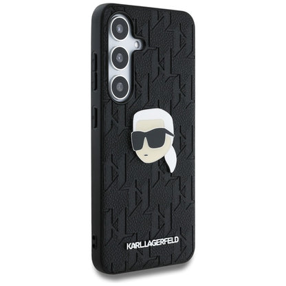 Karl Lagerfeld Leather Monogram Pin Logo Karl Head - dėklas Samsung Galaxy S25 (juodas)
