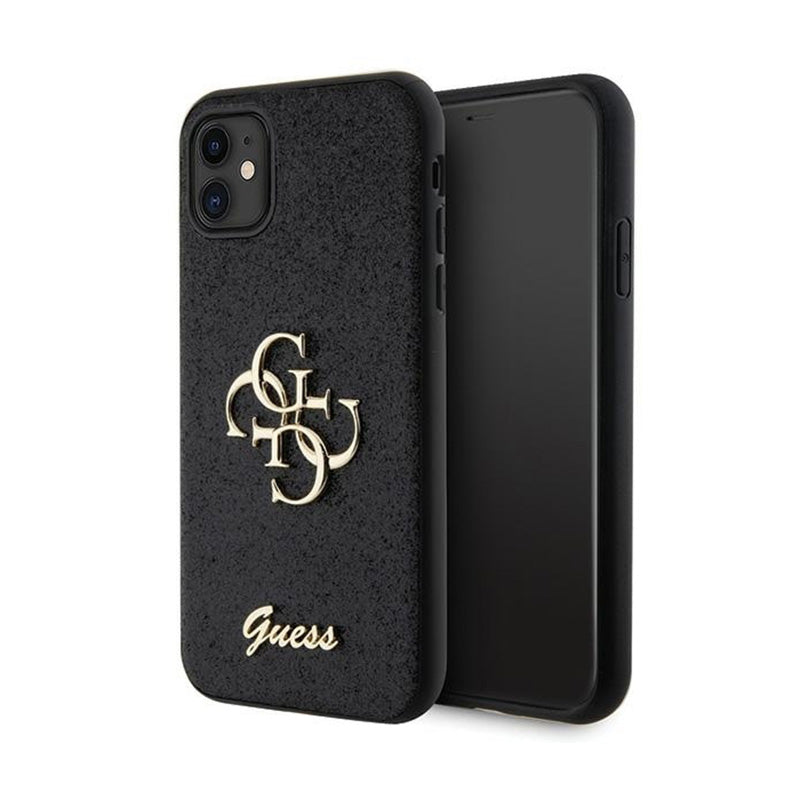 Guess Glitter Script Big 4G – iPhone 11 dėklas (juodas)