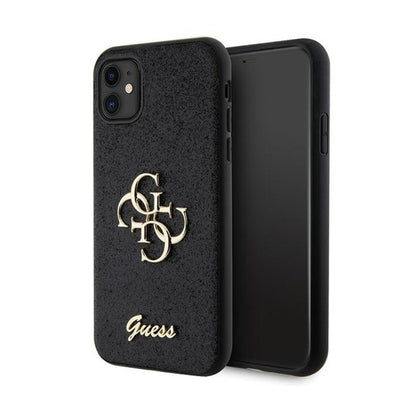 Guess Glitter Script Big 4G – iPhone 11 dėklas (juodas)