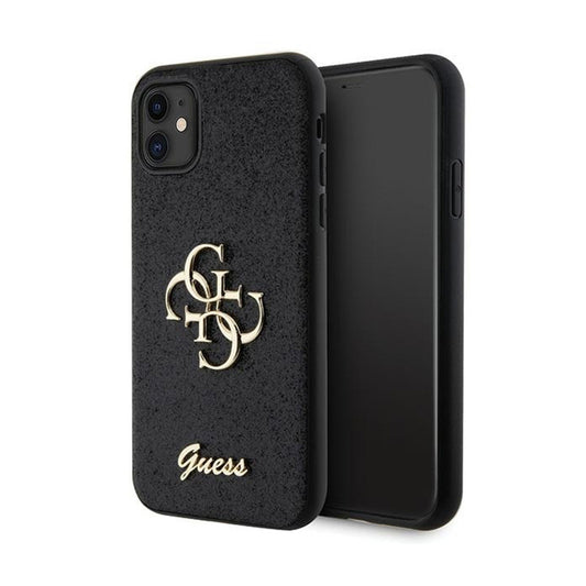 Guess Glitter Script Big 4G – iPhone 11 dėklas (juodas)