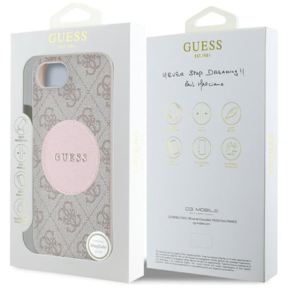 Guess 4G Circle Classic Logo MagSafe – dėklas iPhone 16e (rožinės spalvos)