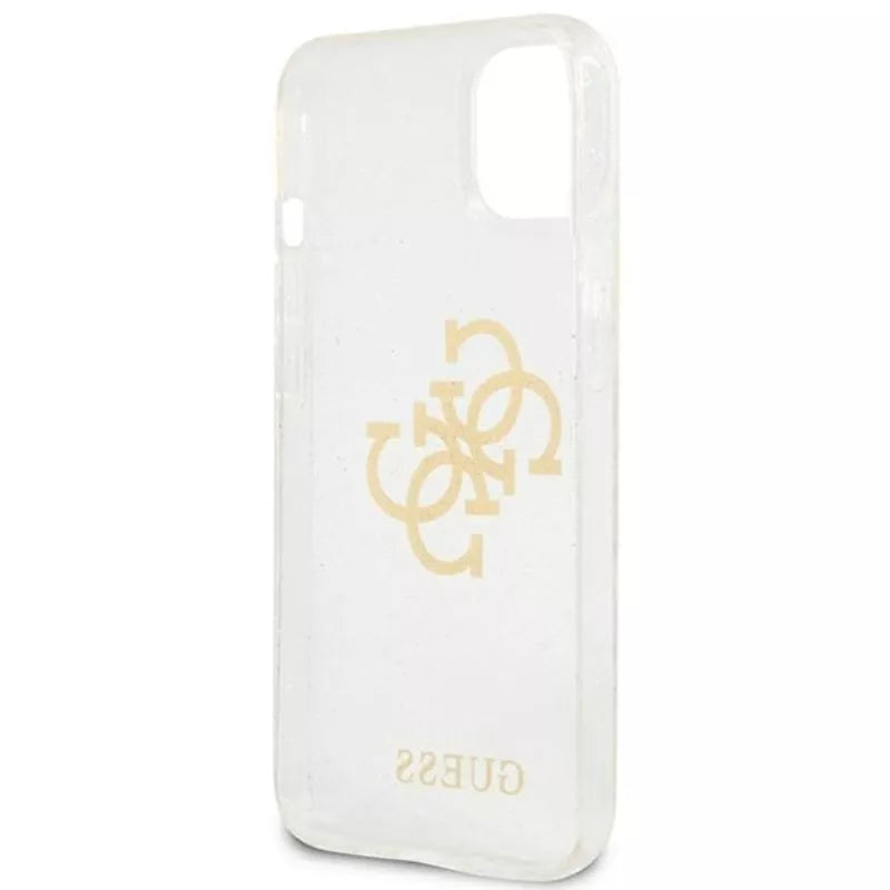 Guess Blizgučių 4G Dvigubo Logotipo dėklas iPhone 13 mini (Skaidrus)