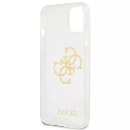 Guess Blizgučių 4G Dvigubo Logotipo dėklas iPhone 13 mini (Skaidrus)