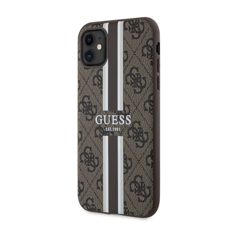 Guess 4G Printed Stripes MagSafe – Dėklas iPhone 11 (rudos spalvos)