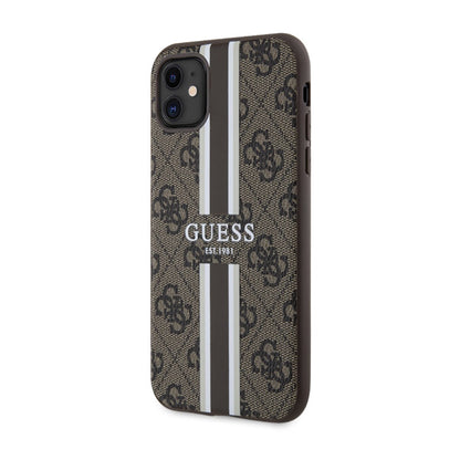Guess 4G Printed Stripes MagSafe – Dėklas iPhone 11 (rudos spalvos)