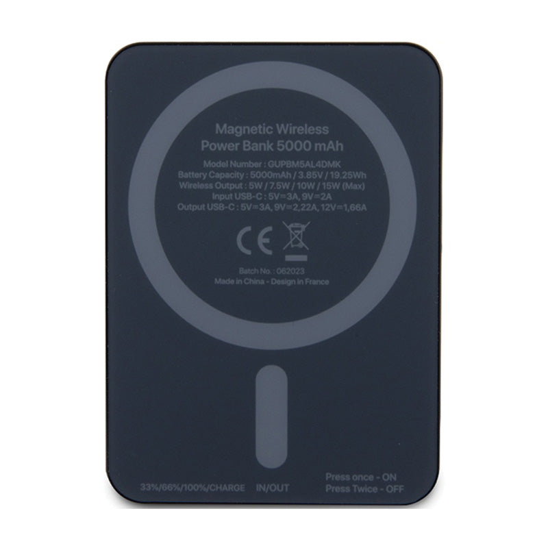 Guess Metal Script Logo MagSafe - indukcinis maitinimo blokas 5000 mAh 15W MagSafe (juodas)