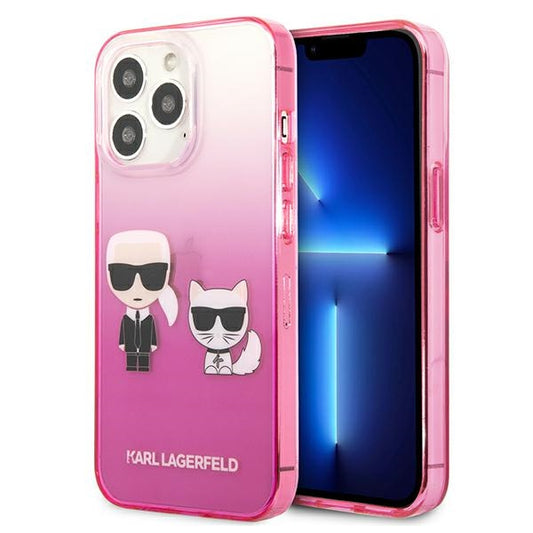 Karl Lagerfeld Gradient Ikonik Karl & Choupette – dėklas, skirtas iPhone 13 Pro (rožinis)