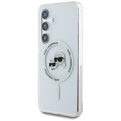 Karl Lagerfeld Button Karl & Choupette galvučių atspausdintas logotipas MagSafe – dėklas, skirtas „Samsung Galaxy S25“ (baltas)