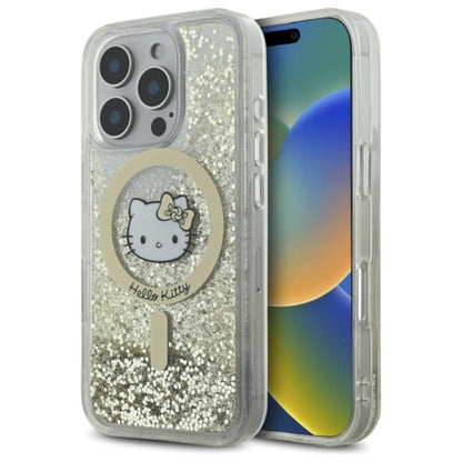 Hello Kitty Liquid Glitter Fever MagSafe – dėklas iPhone 16 Pro (baltas/auksinis)