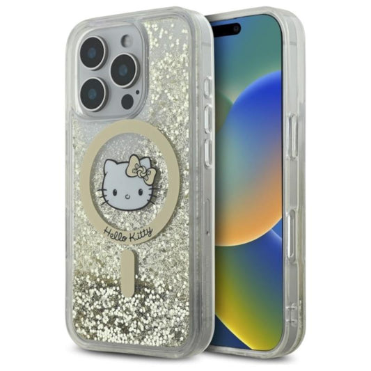 Hello Kitty Liquid Glitter Fever MagSafe – dėklas iPhone 16 Pro (baltas/auksinis)