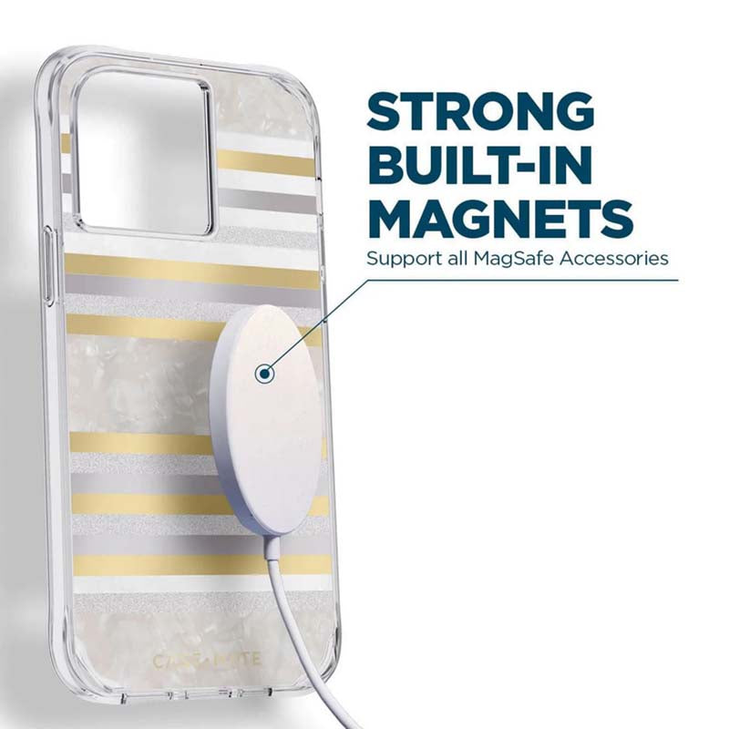 Case-Mate Pearl Stripes MagSafe – dėklas dekoruotas perlamutru skirtas iPhone 14 Pro Max (Pearl Stripes)