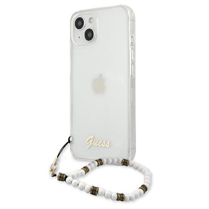 Guess White Pearl Strap - Dėklas iPhone 15 / 14 / 13 (Skaidrus)