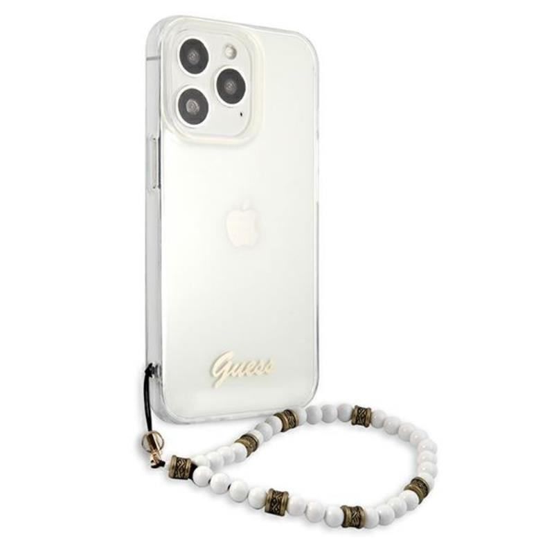 Guess White Pearl Strap - dėklas iPhone 13 Pro (skaidrus)