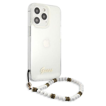 Guess White Pearl Strap - dėklas iPhone 13 Pro (skaidrus)