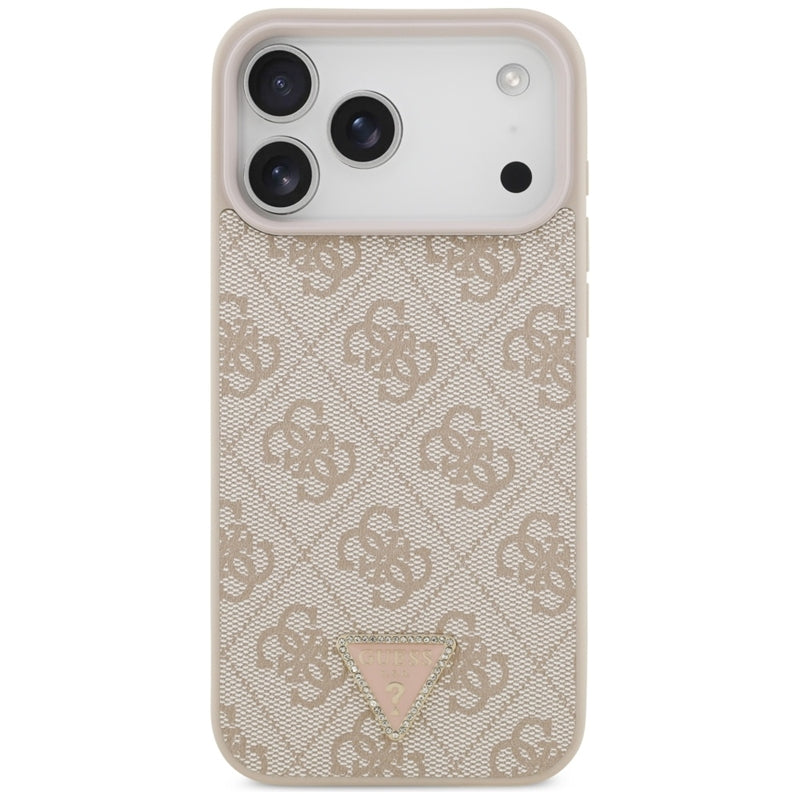 Guess Odinio 4G Triangle Strass dėklas iPhone 17 Pro Max (rožinis)