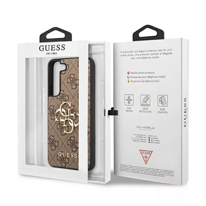 Guess 4G didelis metalinis logotipas – dėklas, skirtas Samsung Galaxy S23 (rudas)