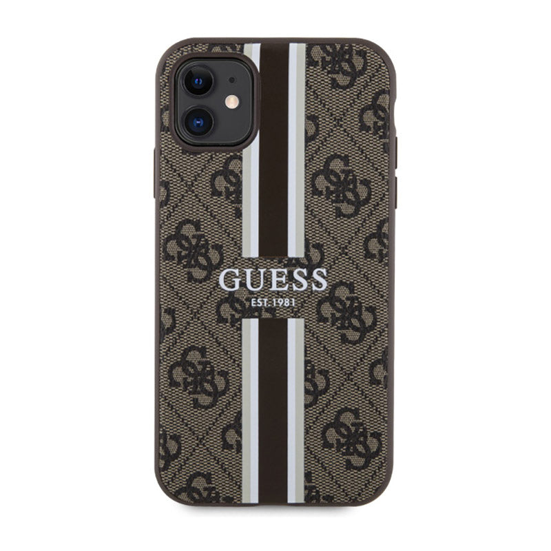 Guess 4G Printed Stripes MagSafe – Dėklas iPhone 11 (rudos spalvos)