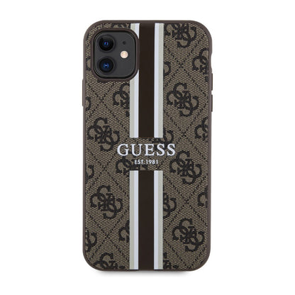 Guess 4G Printed Stripes MagSafe – Dėklas iPhone 11 (rudos spalvos)