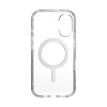 Speck Presidio Perfect-Clear MagSafe – dėklas iPhone 16 (skaidrus / chromo apdaila / ramus sidabras)