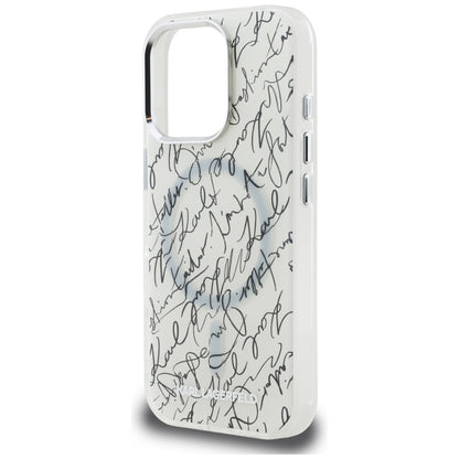 Karl Lagerfeld IML Karl Script Pattern MagSafe - Dėklas iPhone 16 Pro (baltas)