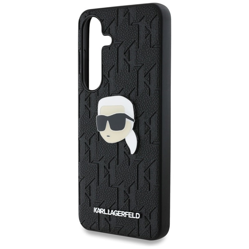 Karl Lagerfeld Leather Monogram Pin Logo Karl Head - dėklas Samsung Galaxy S25 (juodas)