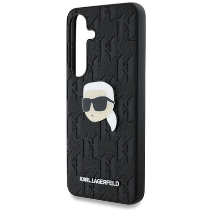 Karl Lagerfeld Leather Monogram Pin Logo Karl Head - dėklas Samsung Galaxy S25 (juodas)
