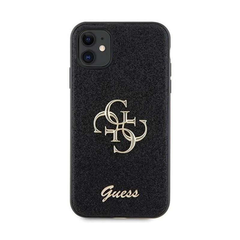 Guess Glitter Script Big 4G – iPhone 11 dėklas (juodas)