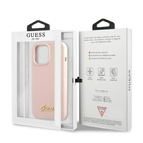Guess Silicone Script – dėklas iPhone 12 / iPhone 12 Pro (rožinis)