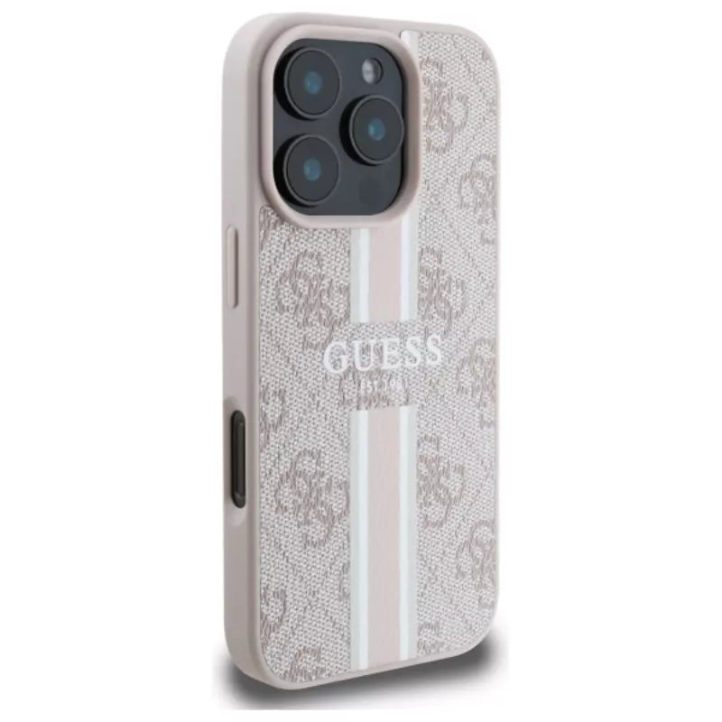Guess 4G Printed Stripes MagSafe – dėklas iPhone 16 Pro Max (rožinis)