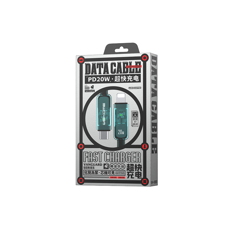 WEKOME WDC-181 Vanguard serija – USB-C į Lightning itin greito įkrovimo PD 20W jungiamasis kabelis 1m (žalias)