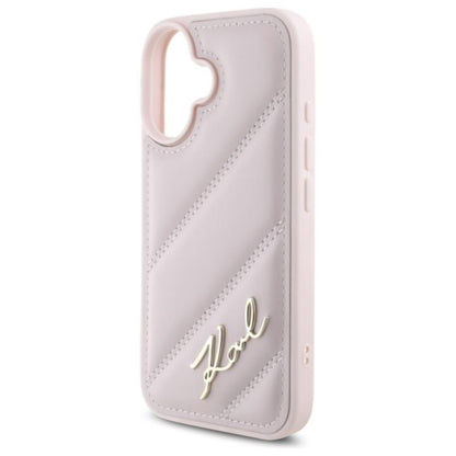 Karl Lagerfeld Quilted Signature – Dėklas, skirtas iPhone 16 (rožinis)