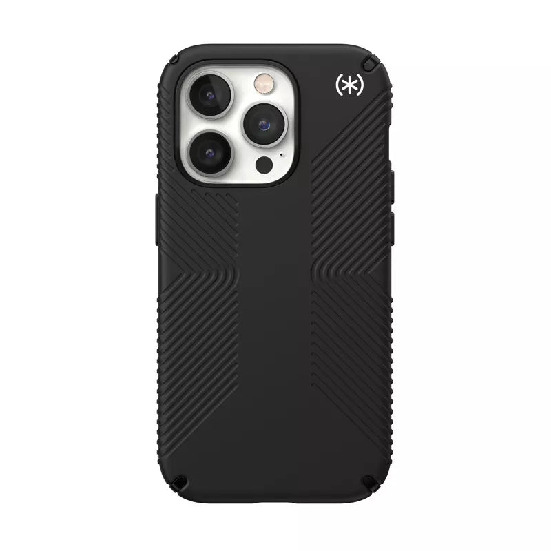 Speck Presidio2 Grip – dėklas iPhone 14 Pro su MICROBAN danga (juodas / juodas / baltas)
