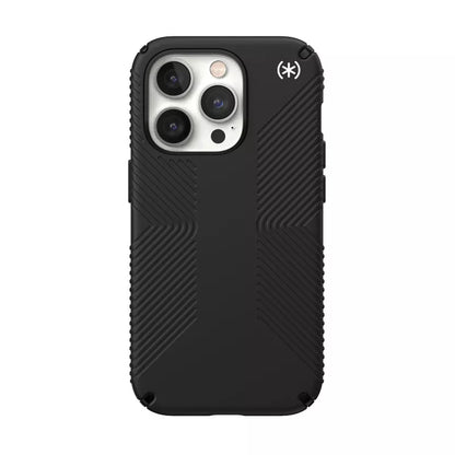 Speck Presidio2 Grip – dėklas iPhone 14 Pro su MICROBAN danga (juodas / juodas / baltas)